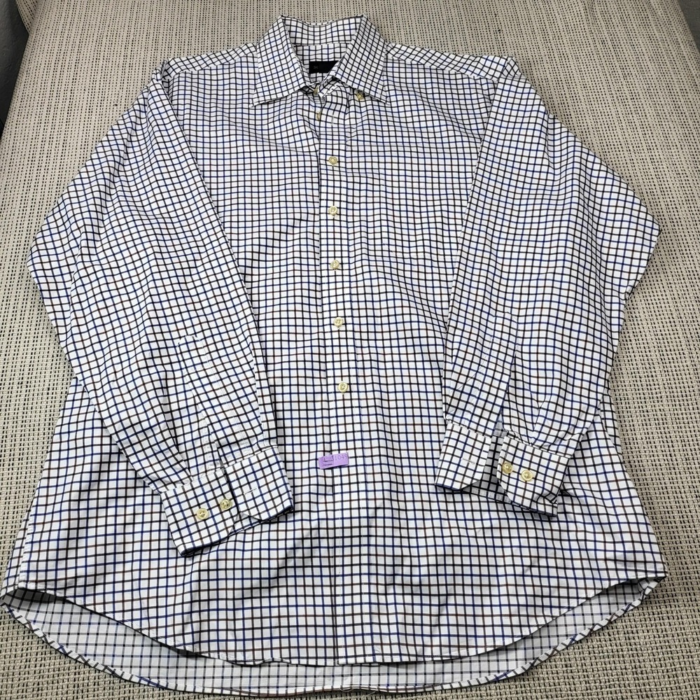Scott Barber Dress Shirt Mens XL Regular Fit Multicolor Check Cotton Long Sleeve